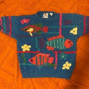 Tropical Fish Sweater with Short Sleeves- As Is